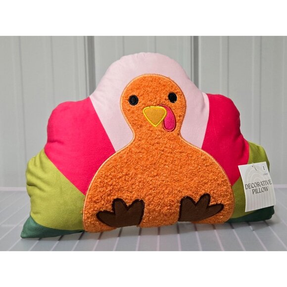 Turkey Shaped Multicolor Soft Fabric 9.5" x 14" Thanksgiving Fall Accent Pillow - Picture 1 of 6